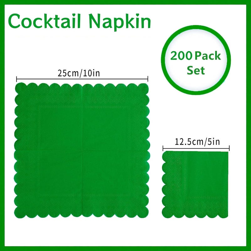 BEFORYOU 200 Pack Cocktail Napkin 2-Ply Scalloped Edged Dessert Napkins Folded 5 x 5 Inches Disposable Napkins for Dinner Wedding Birthday Party Bridal Anniversary Reception Event (Green-2) - Image 2